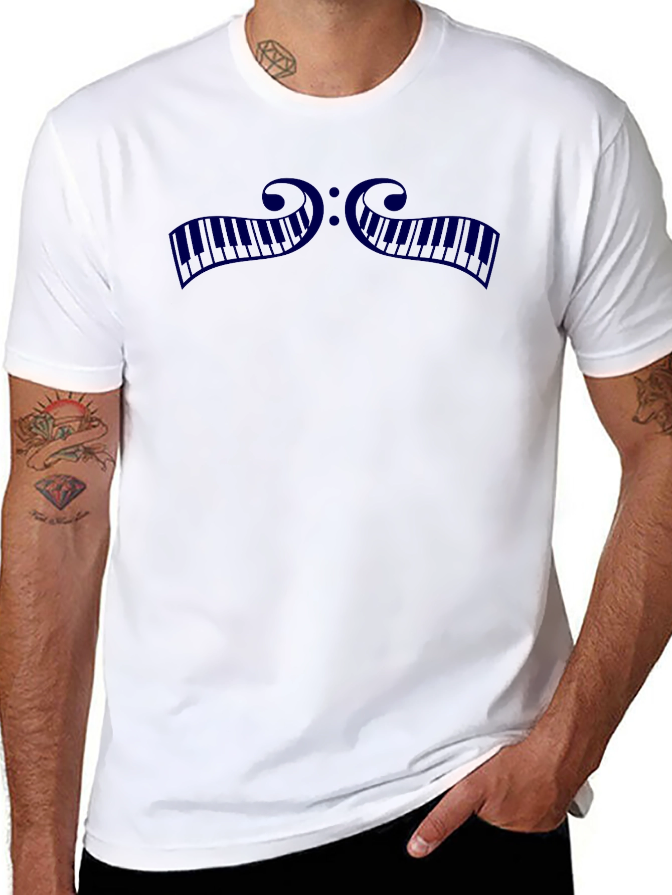 Piano Mustache Graphic T-Shirt - Music Lover Tee