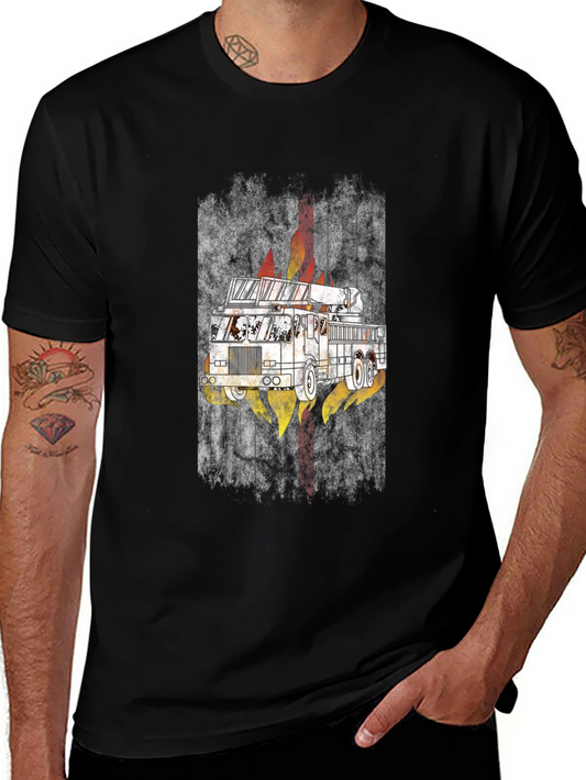 Fire Truck Graphic Tee - Mens Black T-Shirt