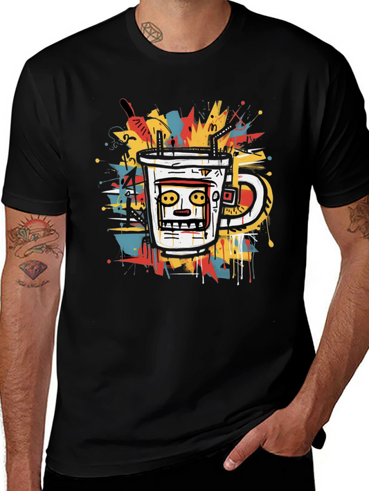 Abstract Coffee Cup Graphic Tee - Black