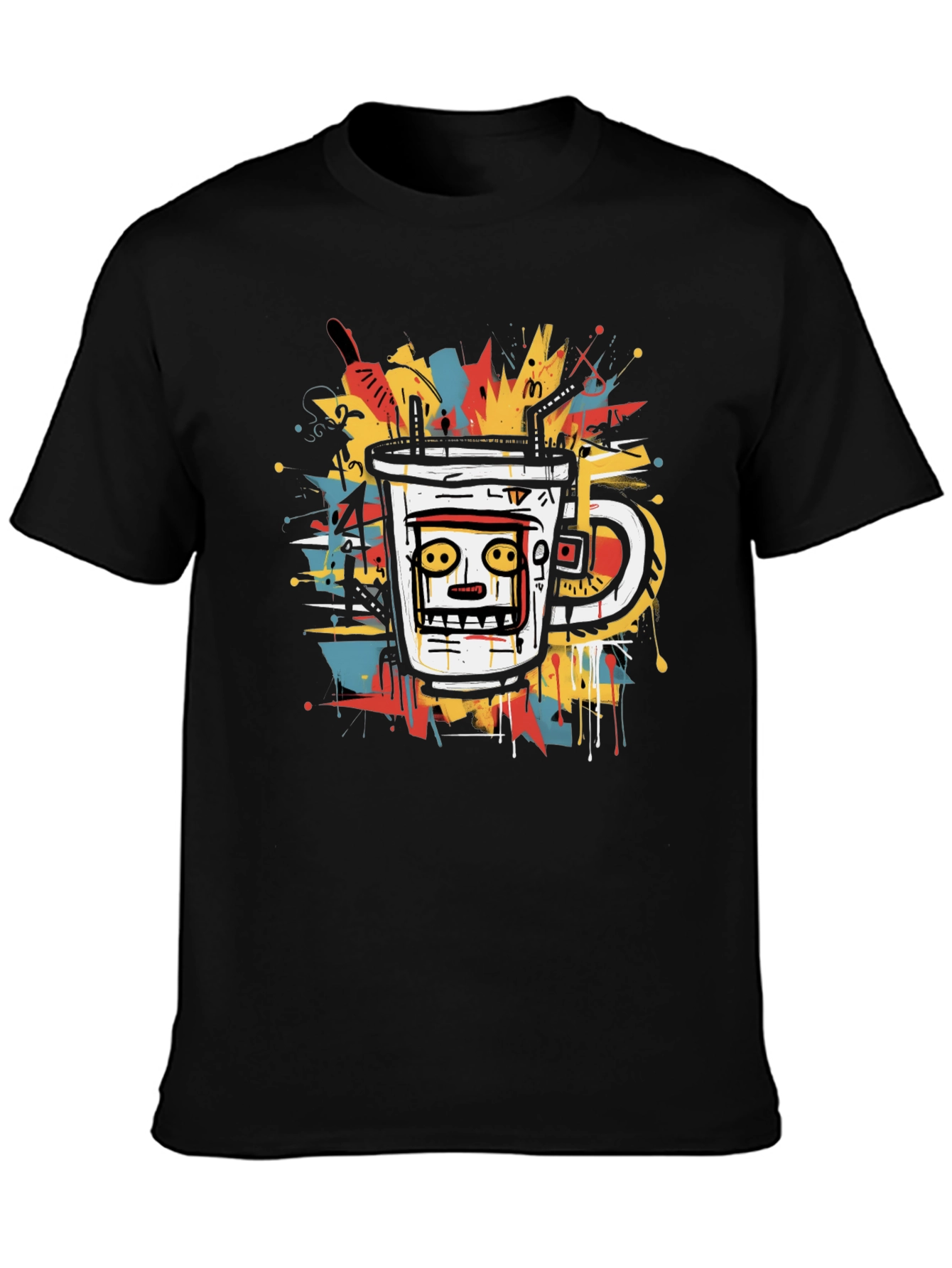 Abstract Coffee Cup Graphic Tee - Black