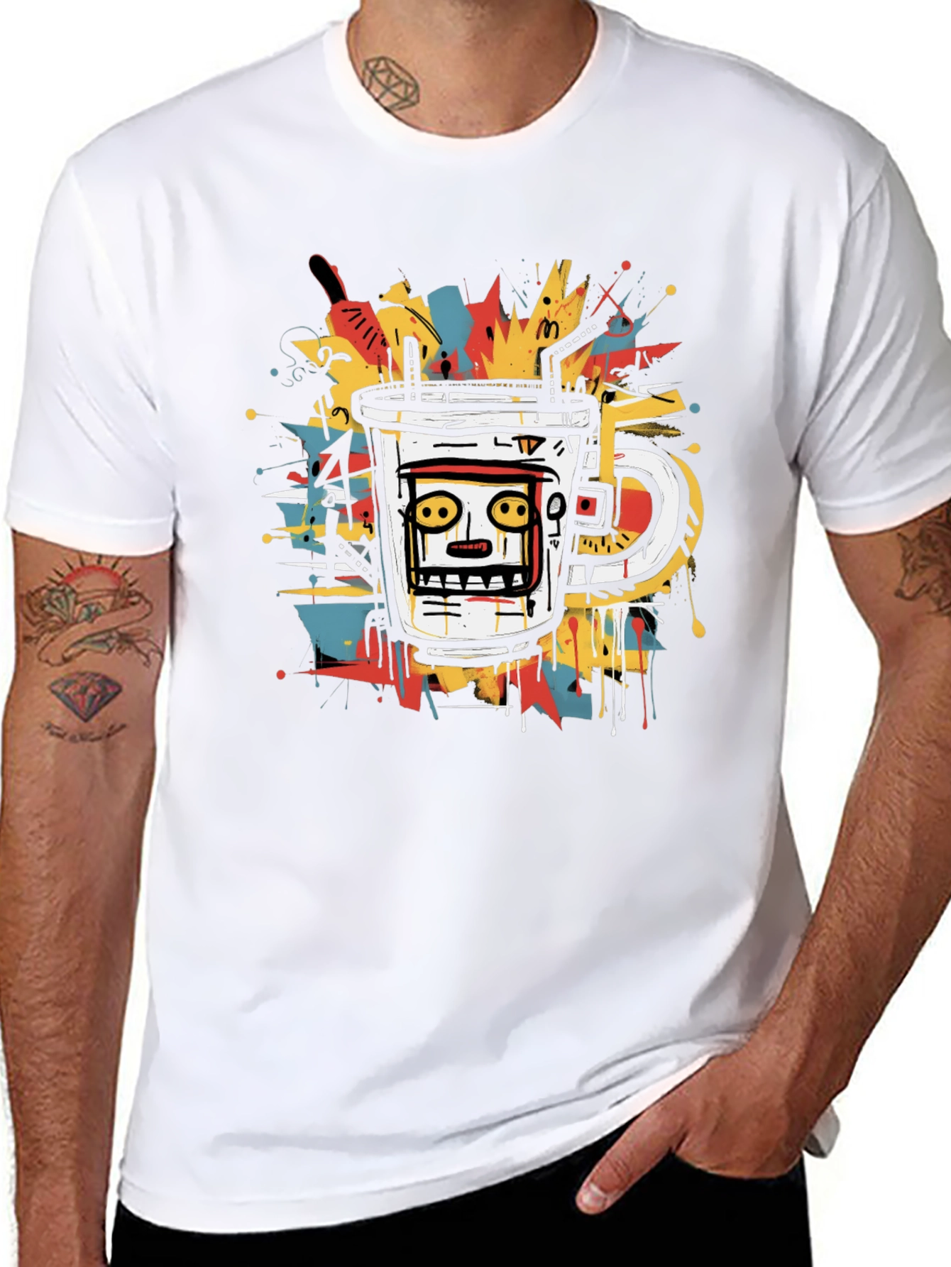Abstract Coffee Cup Graphic Tee - Black