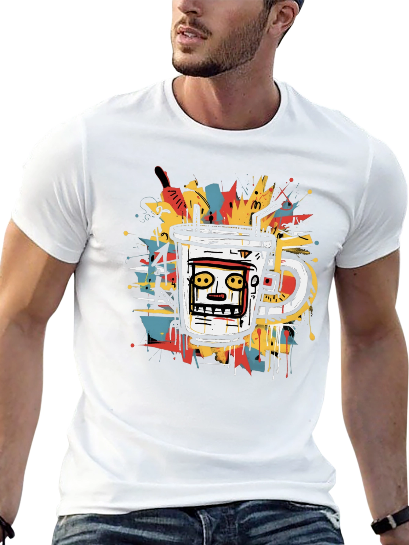 Abstract Coffee Cup Graphic Tee - Black