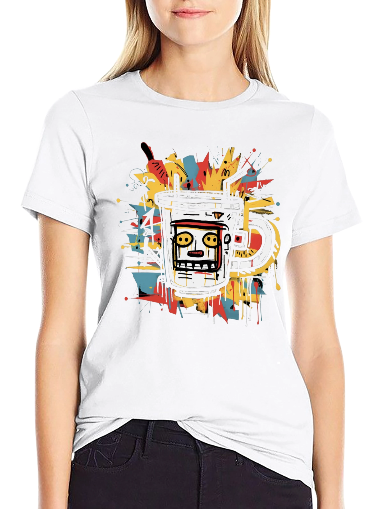 Abstract Coffee Cup Graphic Tee - Black