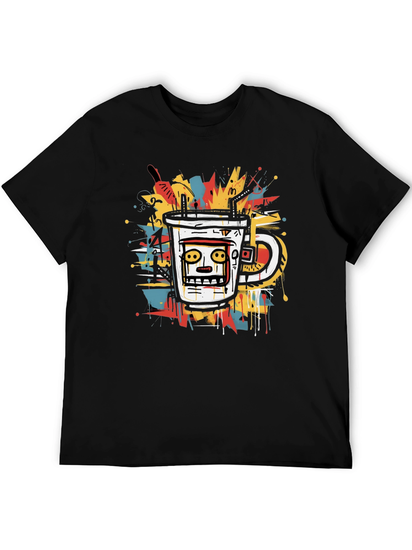 Abstract Coffee Cup Graphic Tee - Black