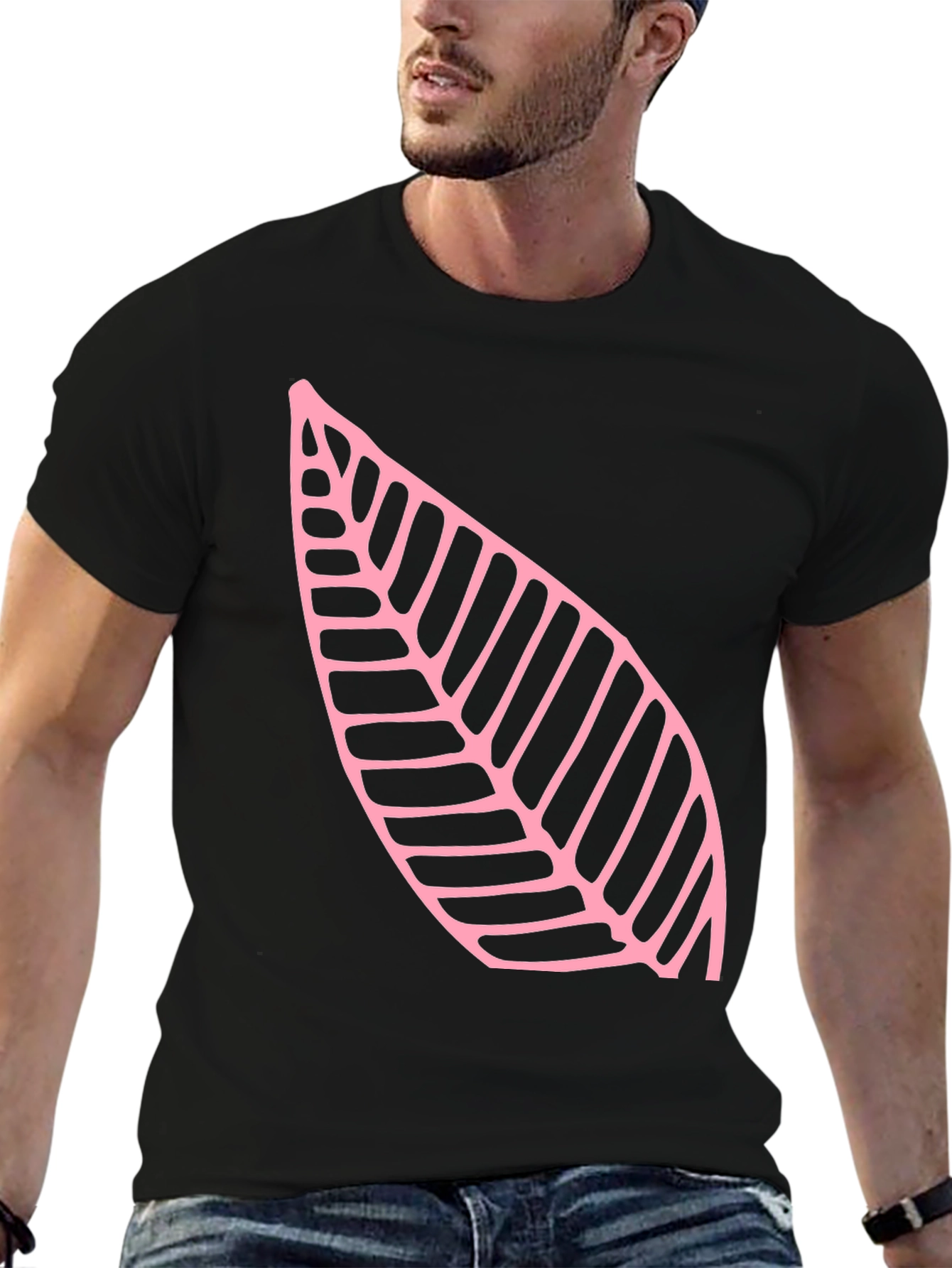 Leaf Print Black T-Shirt