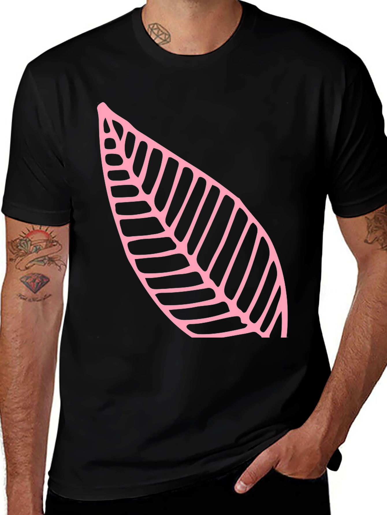 Leaf Print Black T-Shirt