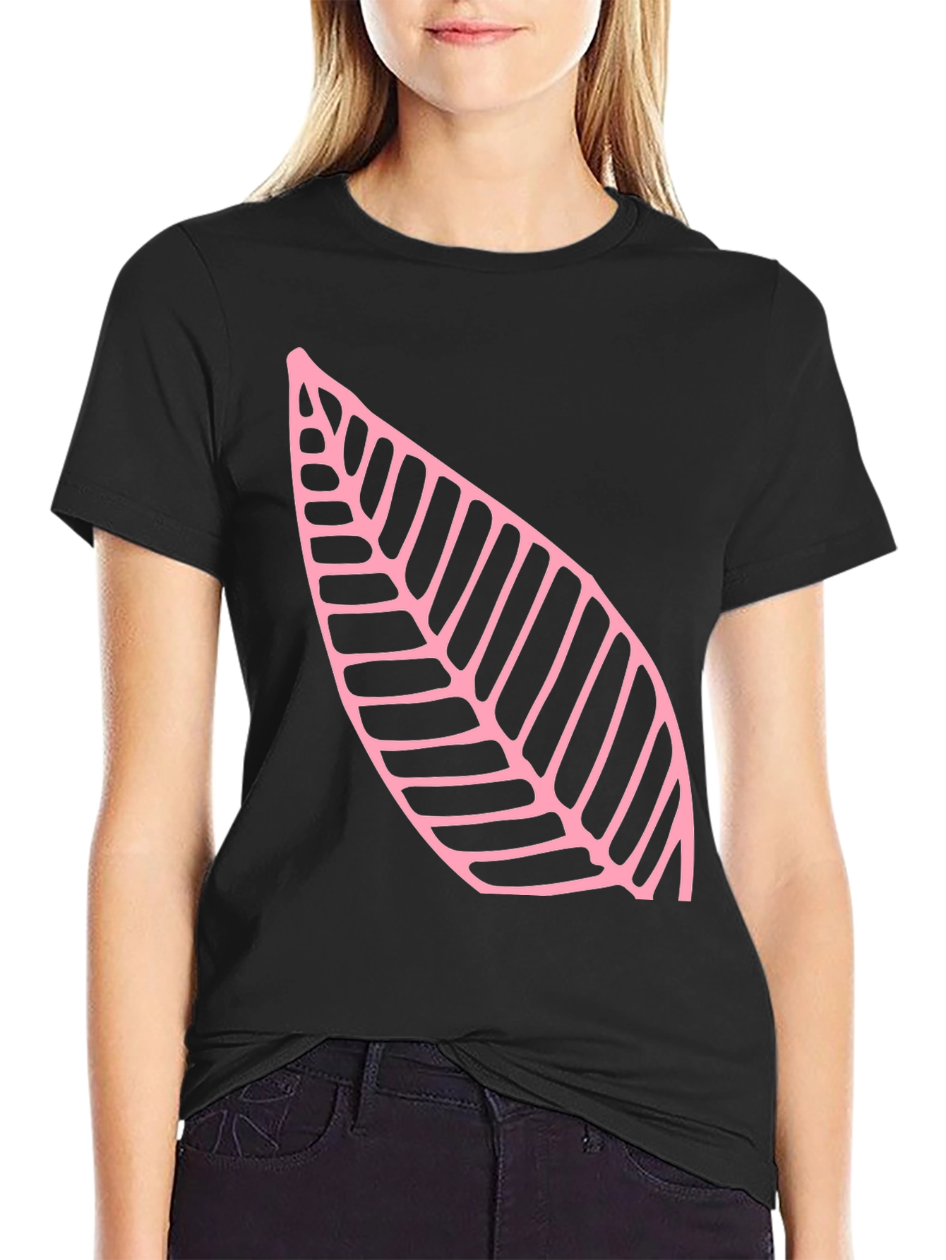 Leaf Print Black T-Shirt