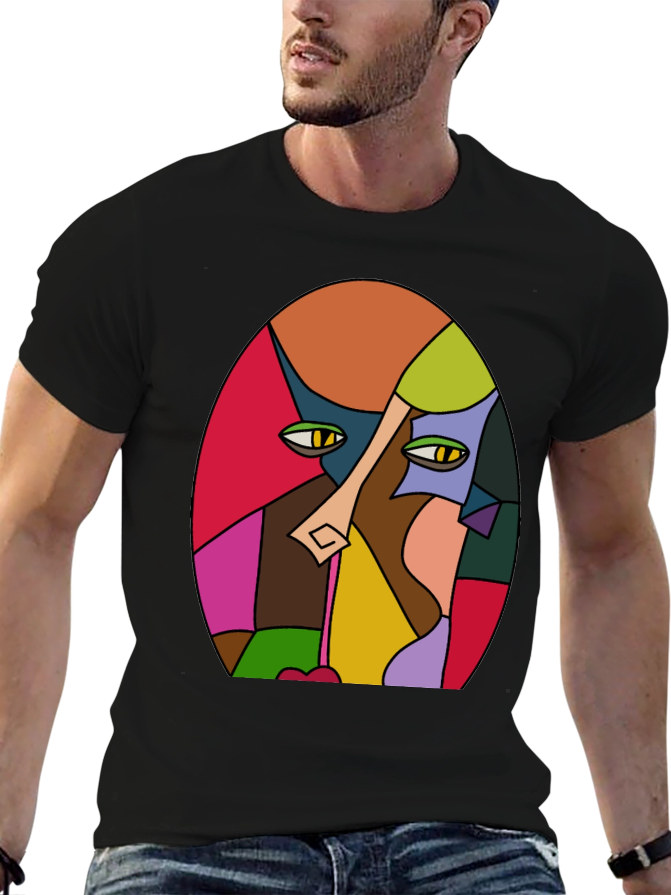 Abstract Face Graphic T-Shirt - Artistic Design