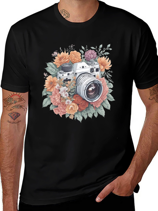 Floral Camera Graphic Tee - Vintage Style