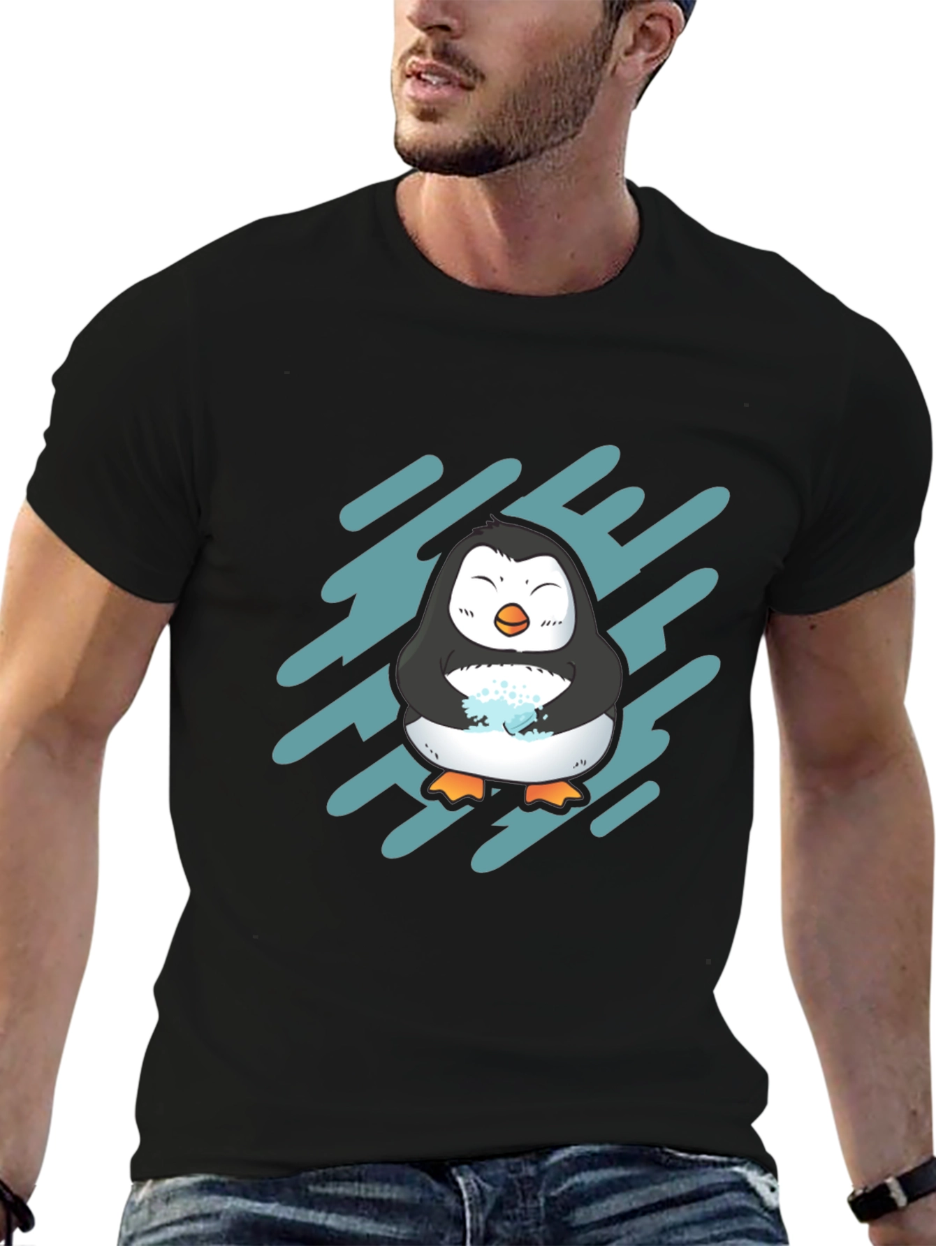 Cute Penguin Graphic Tee - Black Unisex T-Shirt