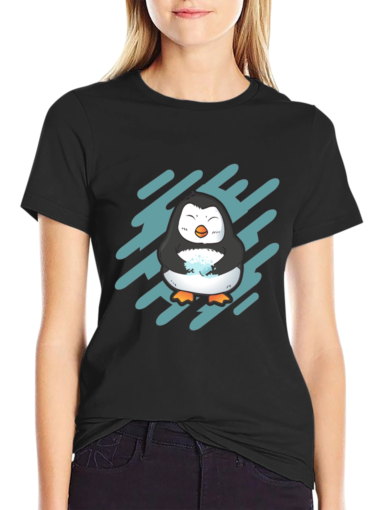 Cute Penguin Graphic Tee - Black Unisex T-Shirt
