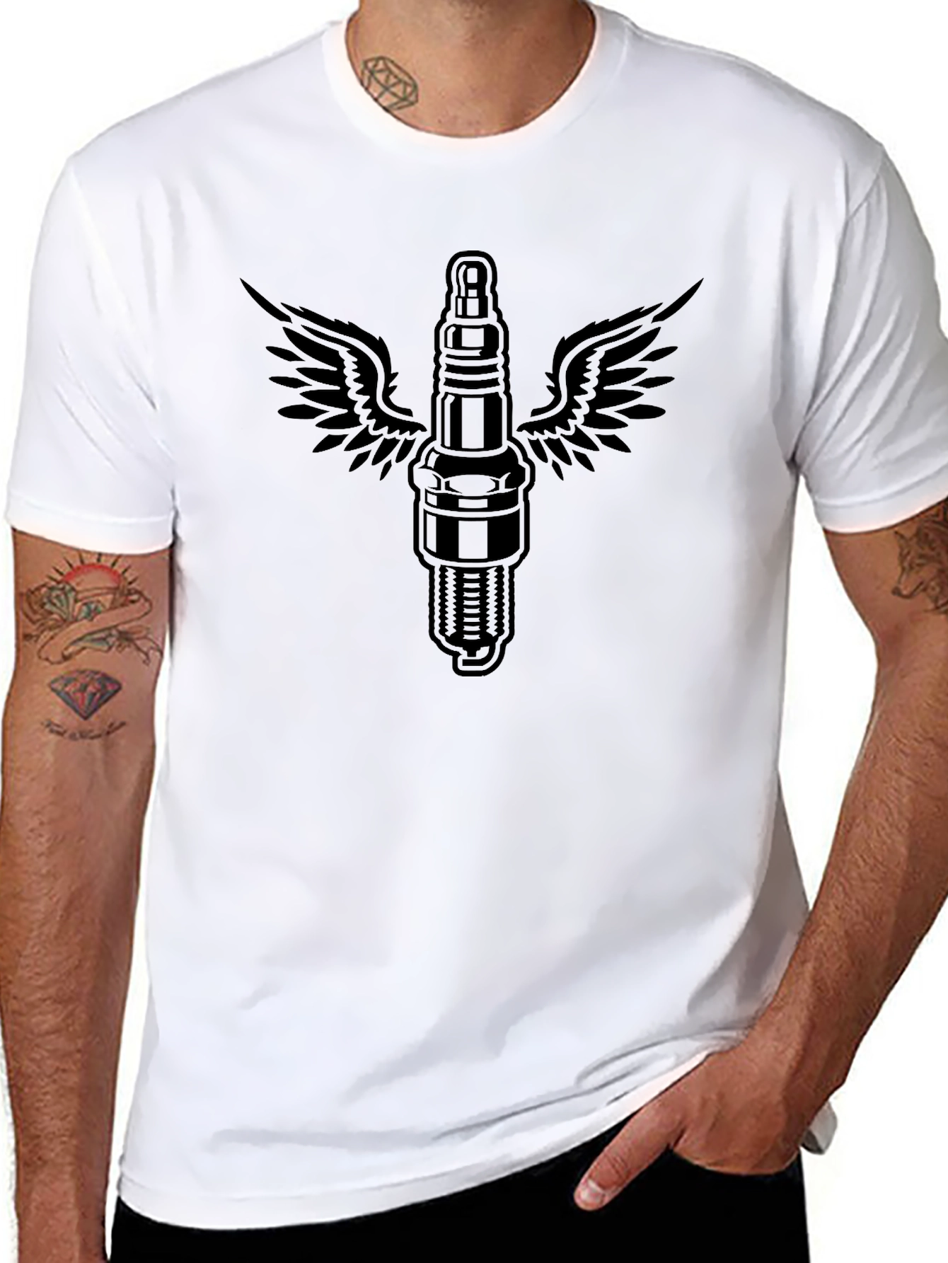 Winged Spark Plug Graphic Tee - Black