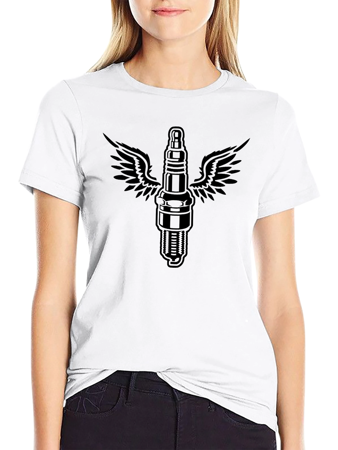 Winged Spark Plug Graphic Tee - Black