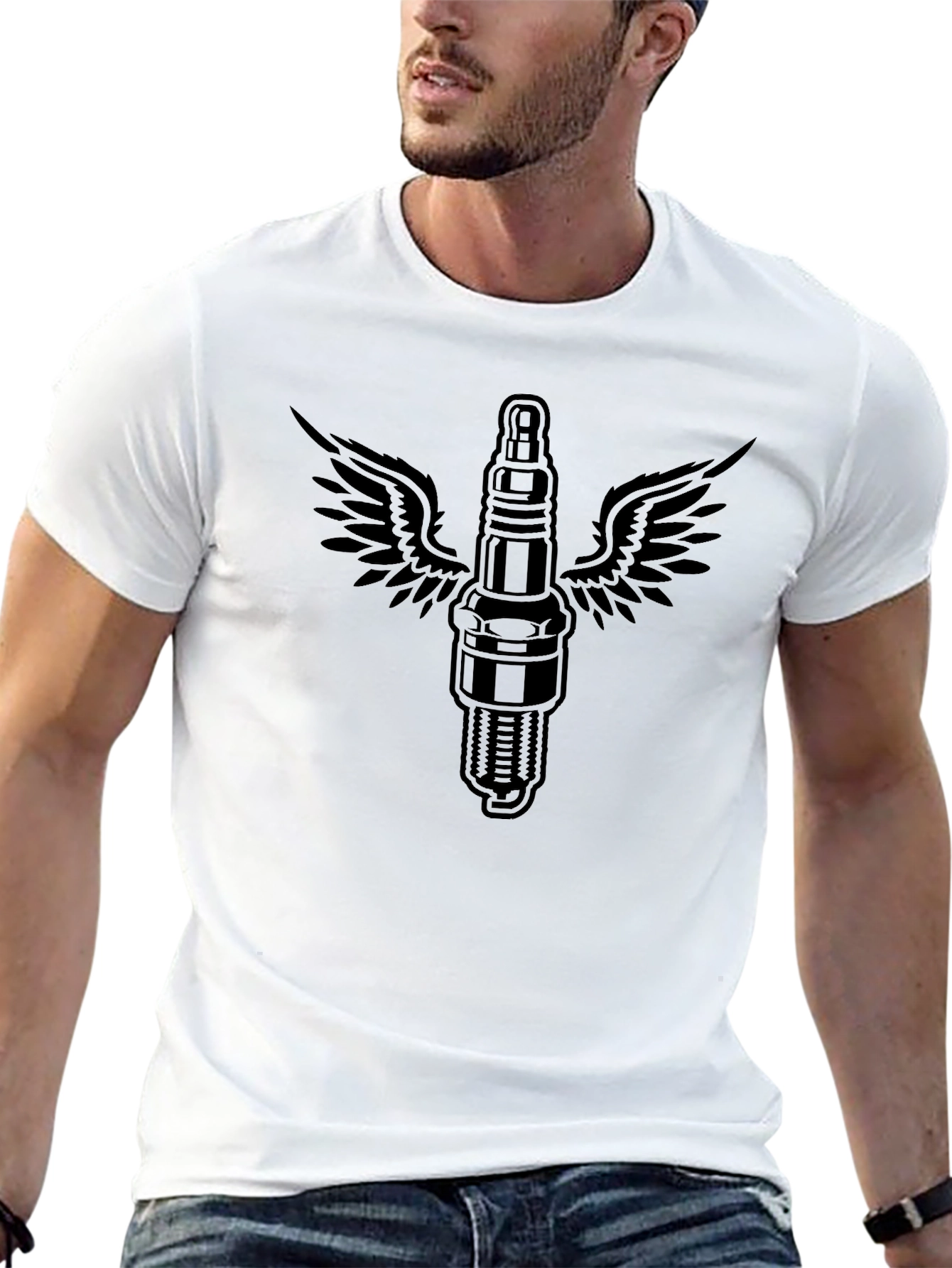 Winged Spark Plug Graphic Tee - Black