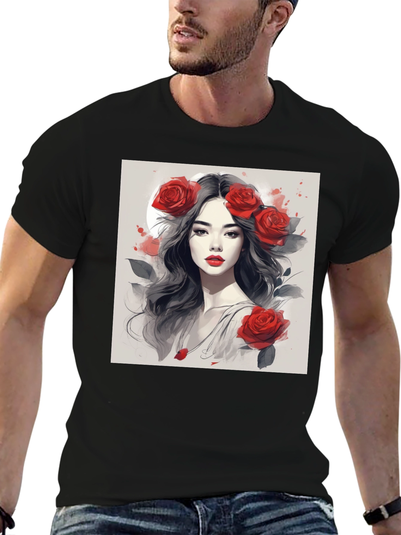 Rose Woman Graphic Tee - Black Casual Shirt
