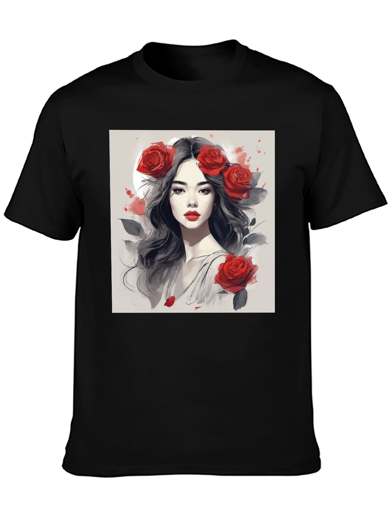Rose Woman Graphic Tee - Black Casual Shirt