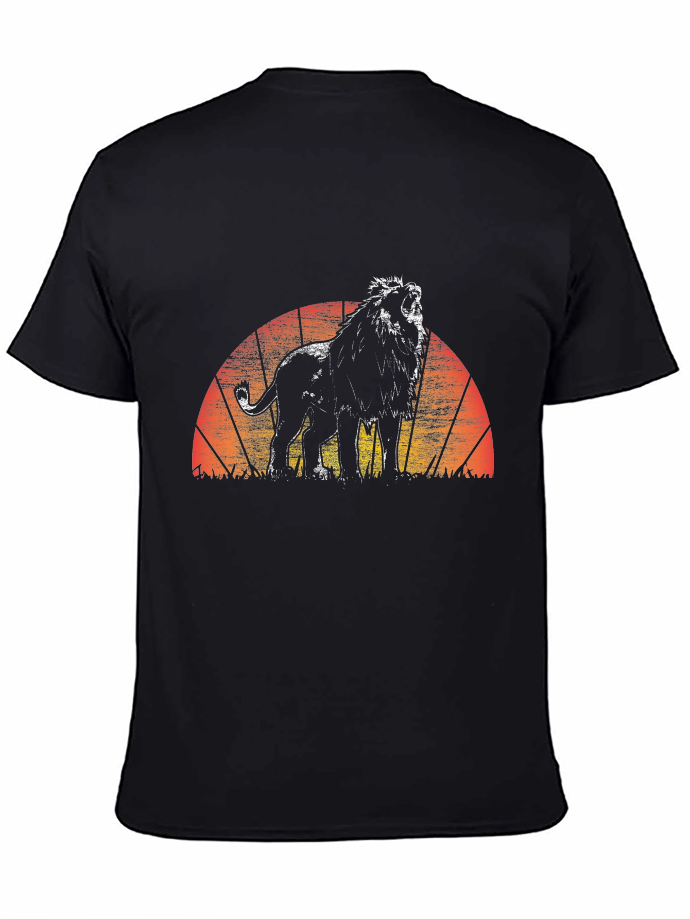 Lion Sunset Graphic Tee - Black Crew Neck T-Shirt