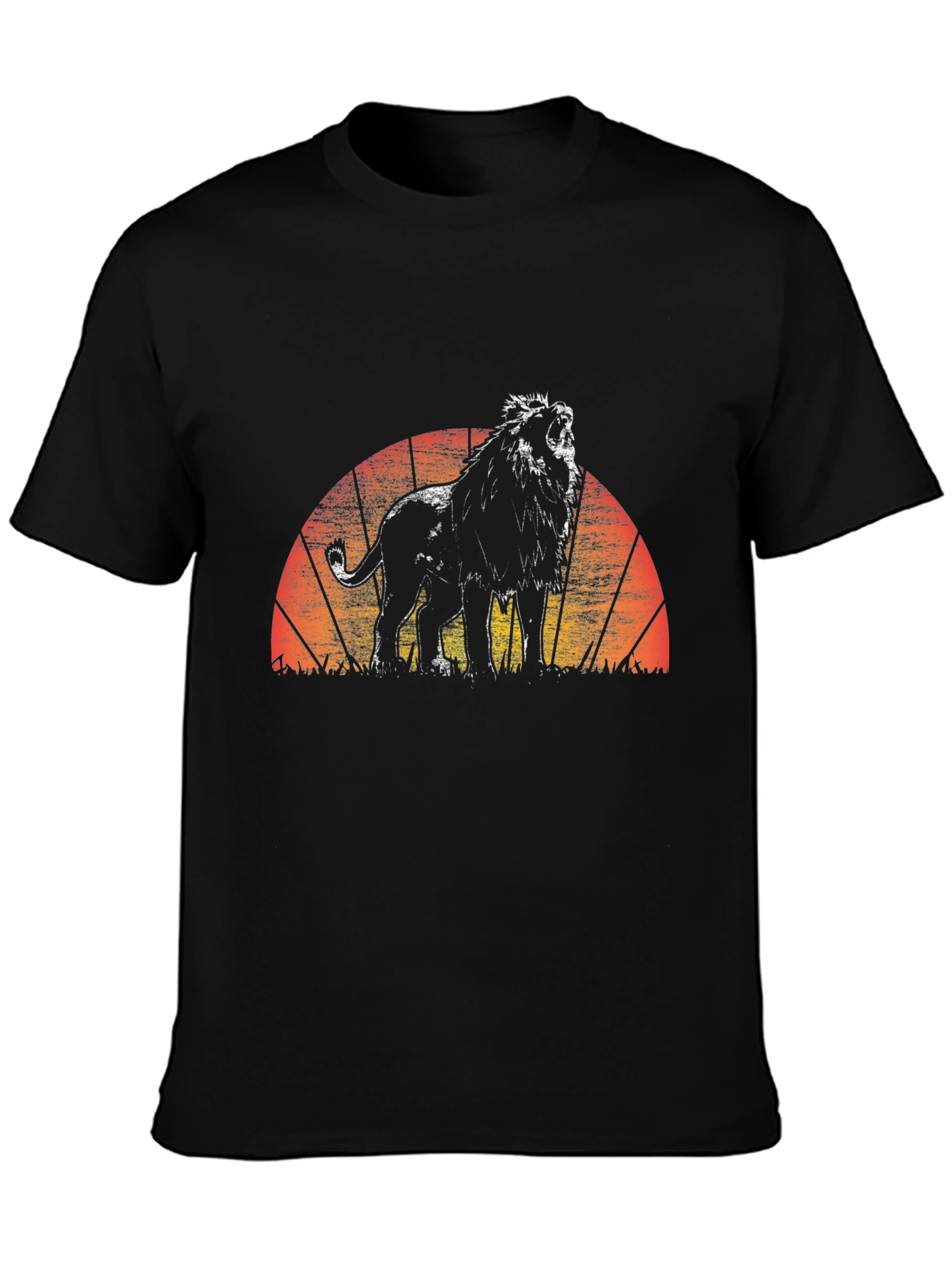 Lion Sunset Graphic Tee - Black Crew Neck T-Shirt