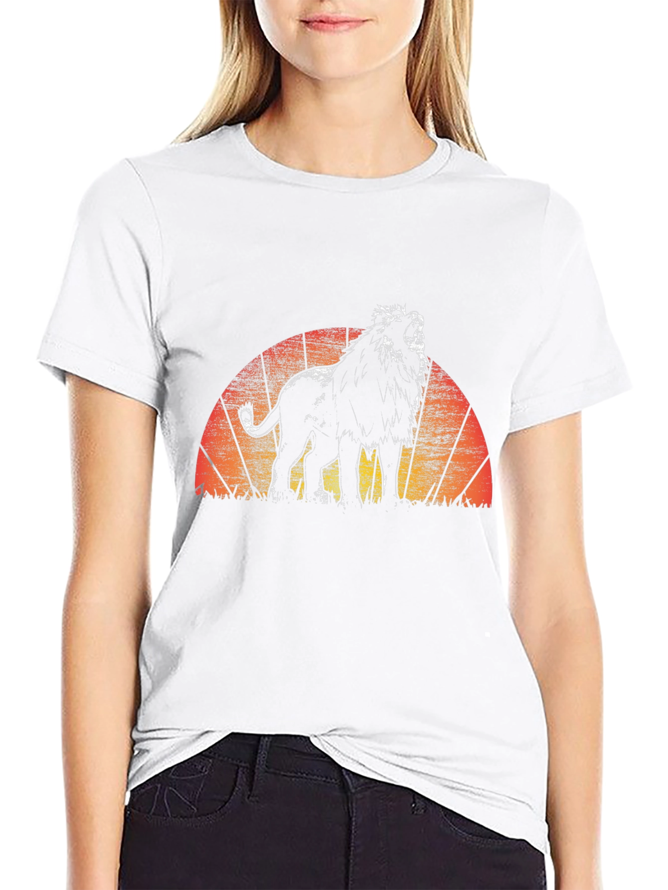Lion Sunset Graphic Tee - Black Crew Neck T-Shirt