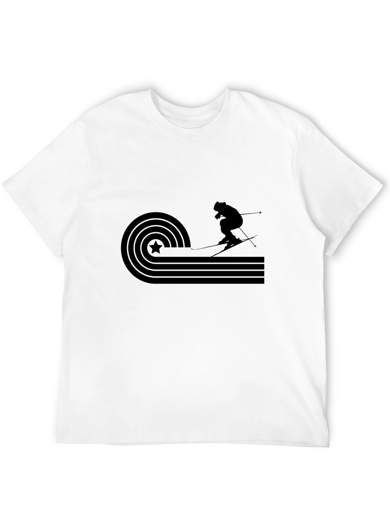 Retro Skiing Graphic Tee - Black Cotton T-Shirt