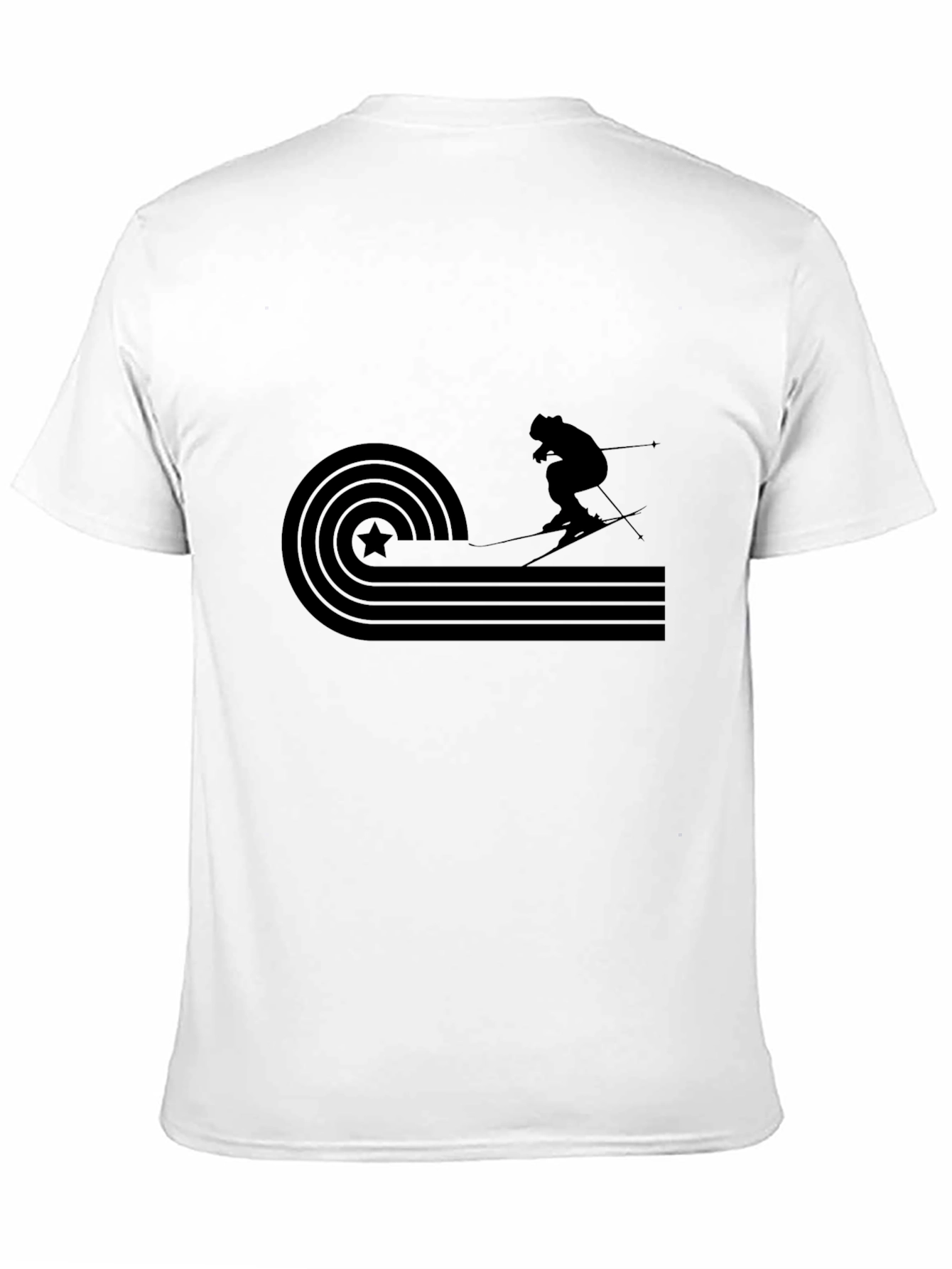 Retro Skiing Graphic Tee - Black Cotton T-Shirt