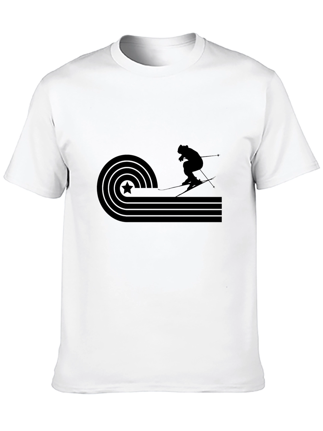 Retro Skiing Graphic Tee - Black Cotton T-Shirt