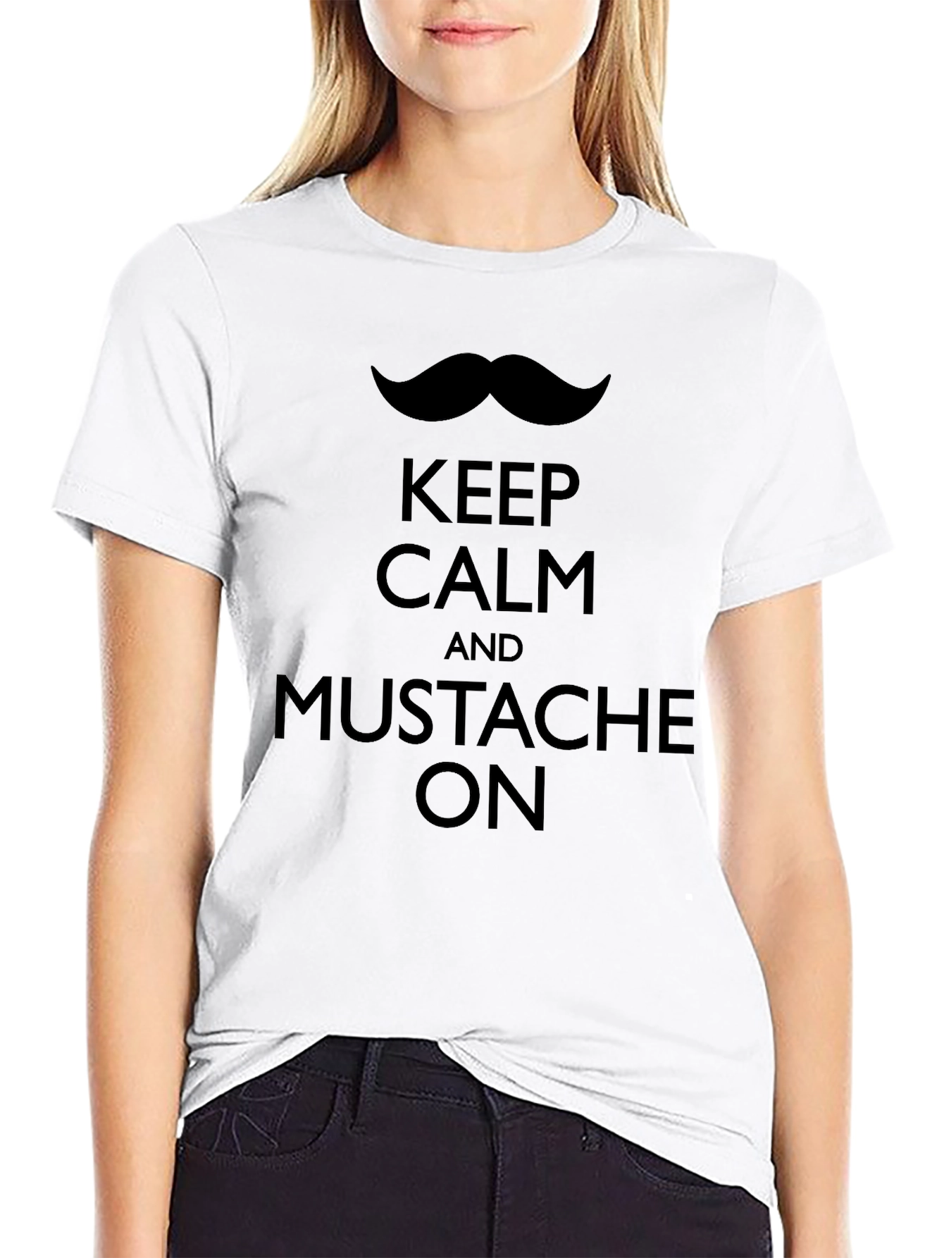 Keep Calm Mustache On Black T-Shirt