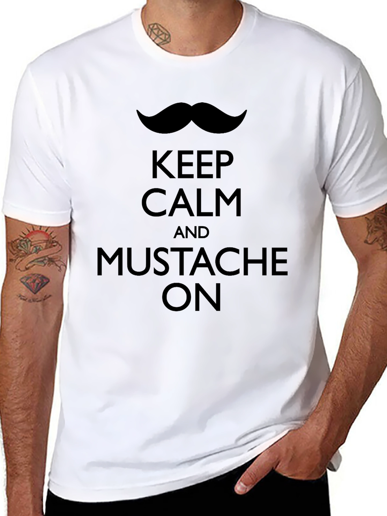 Keep Calm Mustache On Black T-Shirt