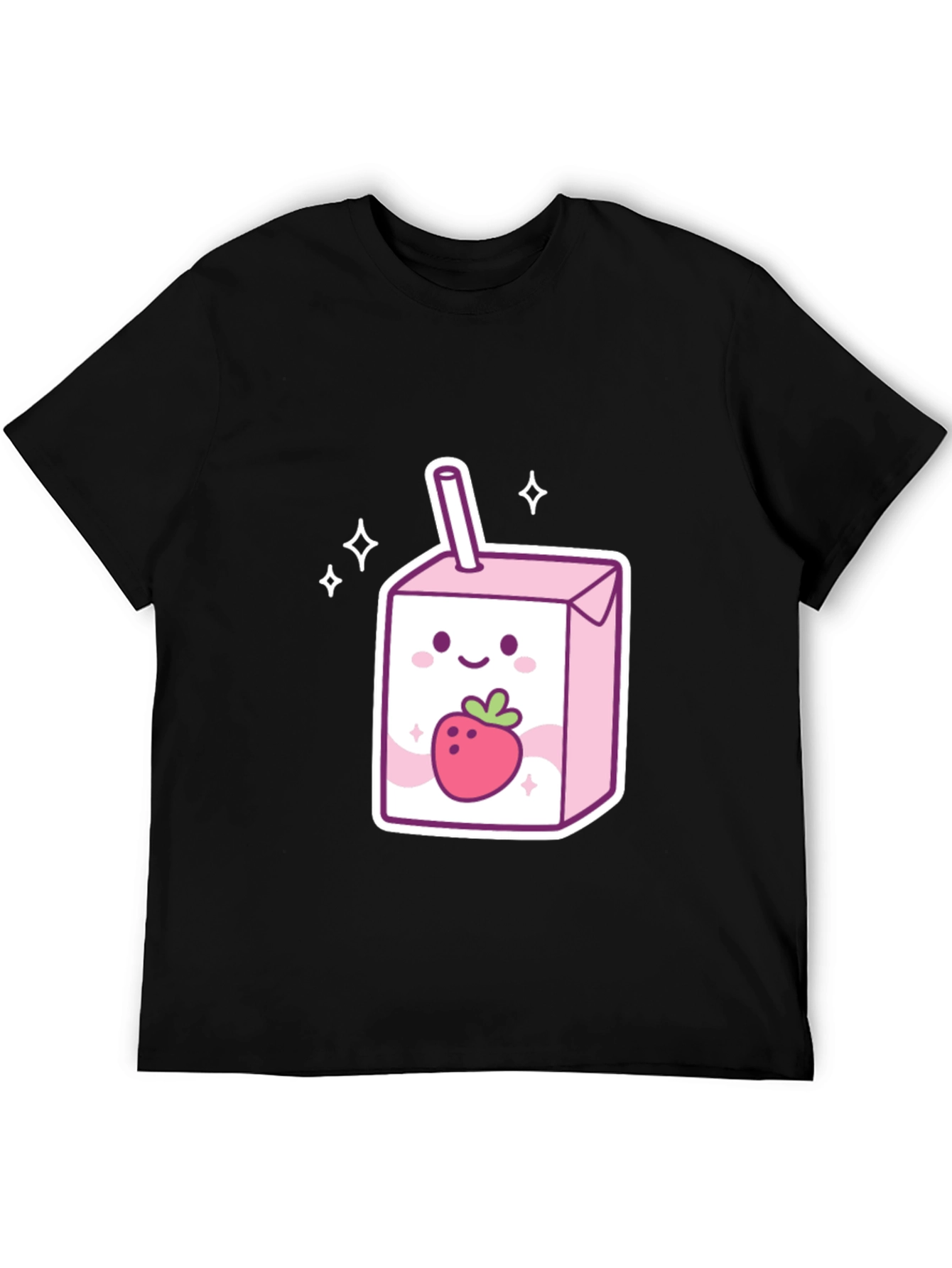 Cute Strawberry Milk Carton Graphic Tee - Black