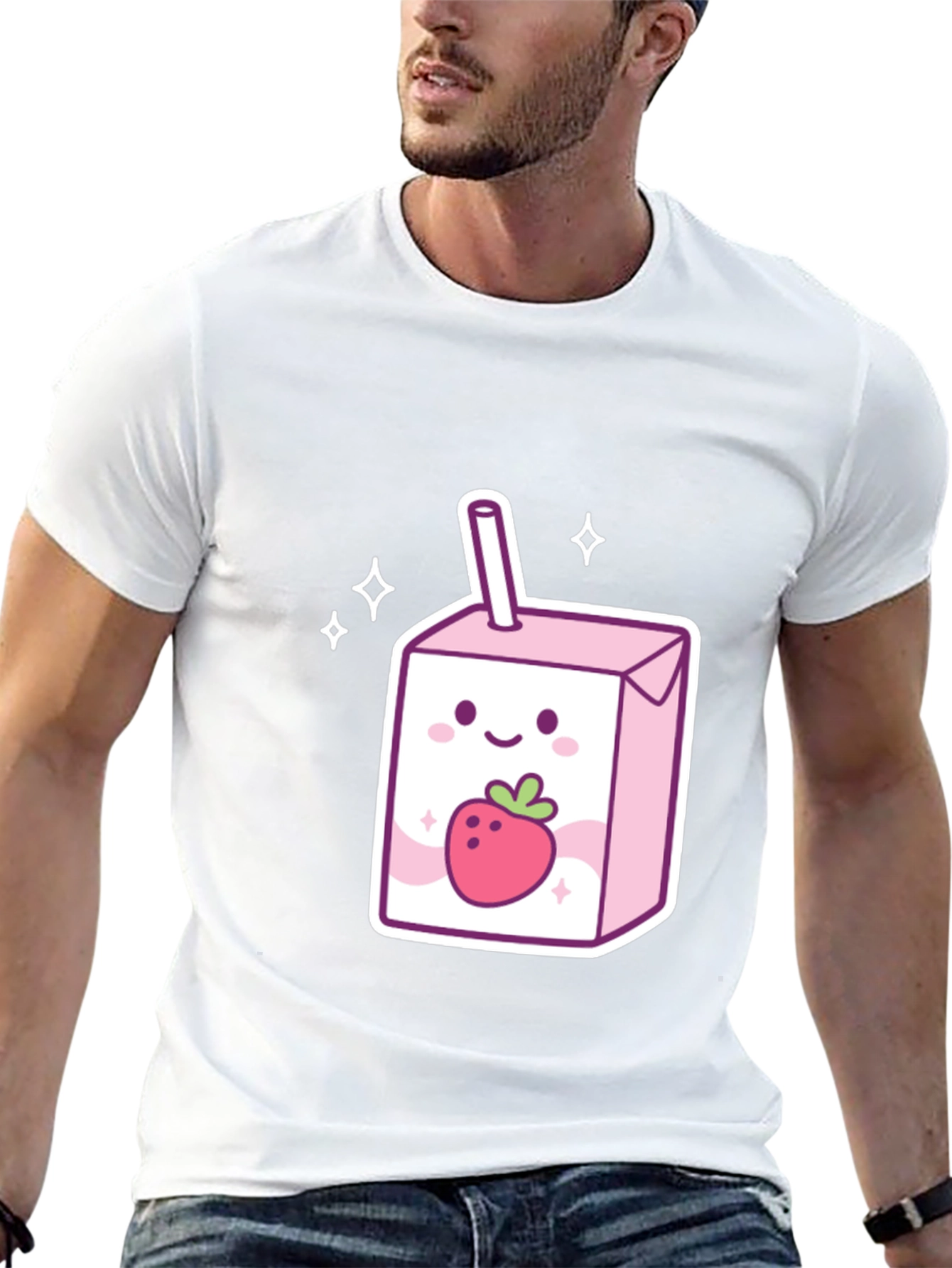 Cute Strawberry Milk Carton Graphic Tee - Black