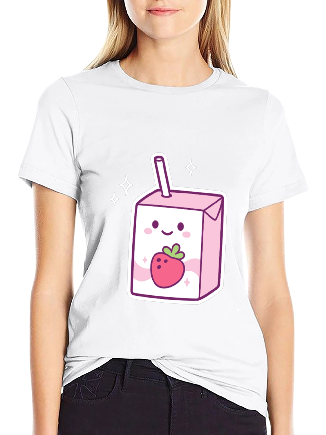 Cute Strawberry Milk Carton Graphic Tee - Black