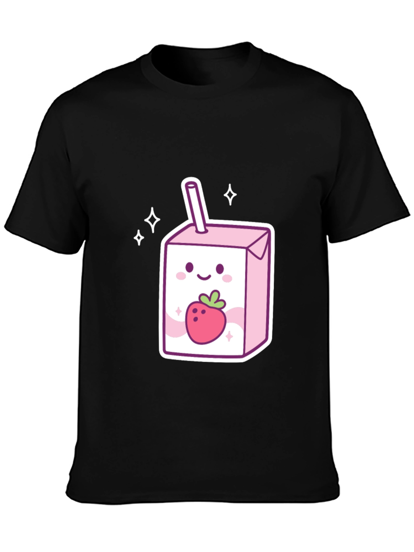 Cute Strawberry Milk Carton Graphic Tee - Black