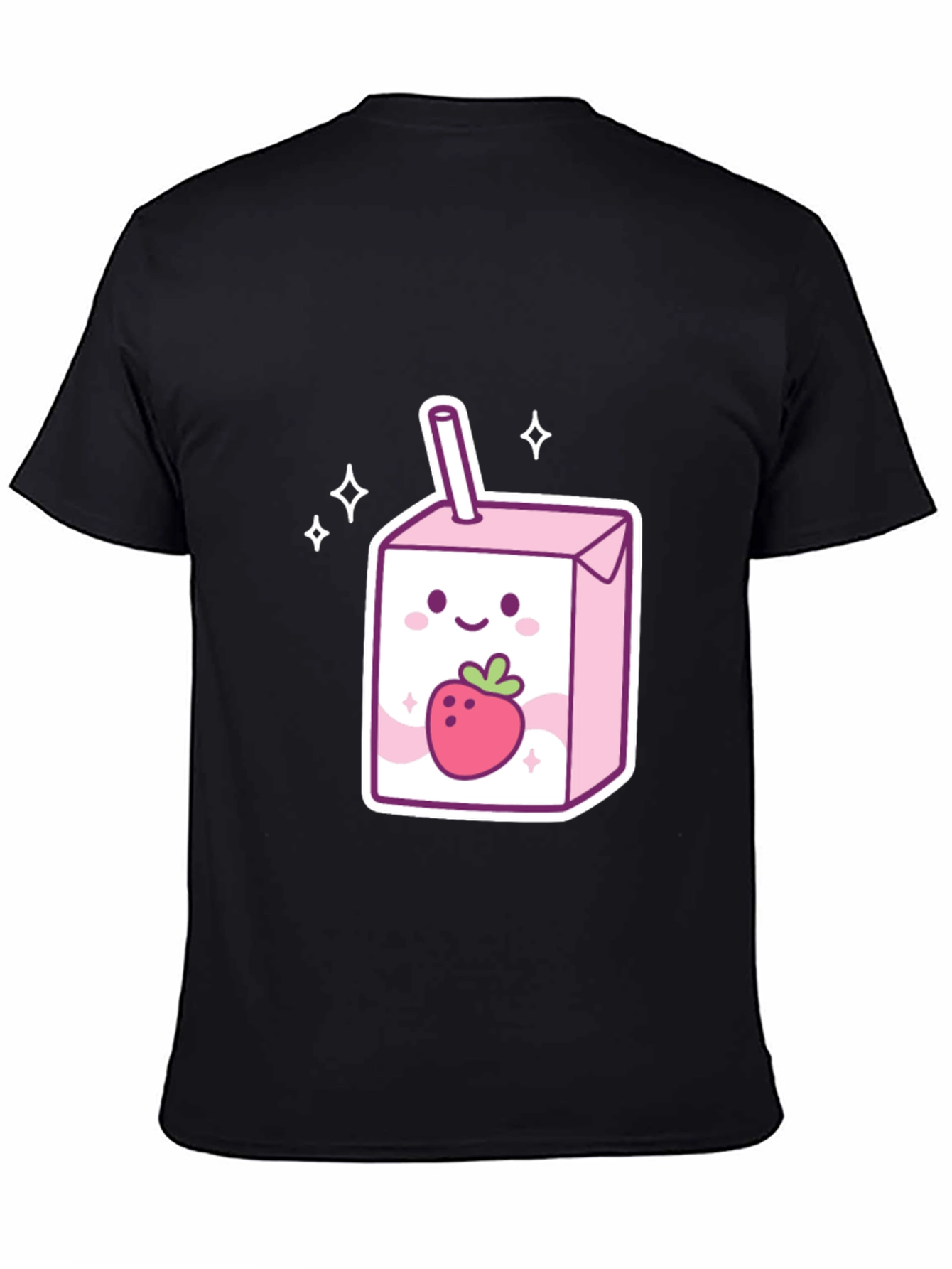 Cute Strawberry Milk Carton Graphic Tee - Black