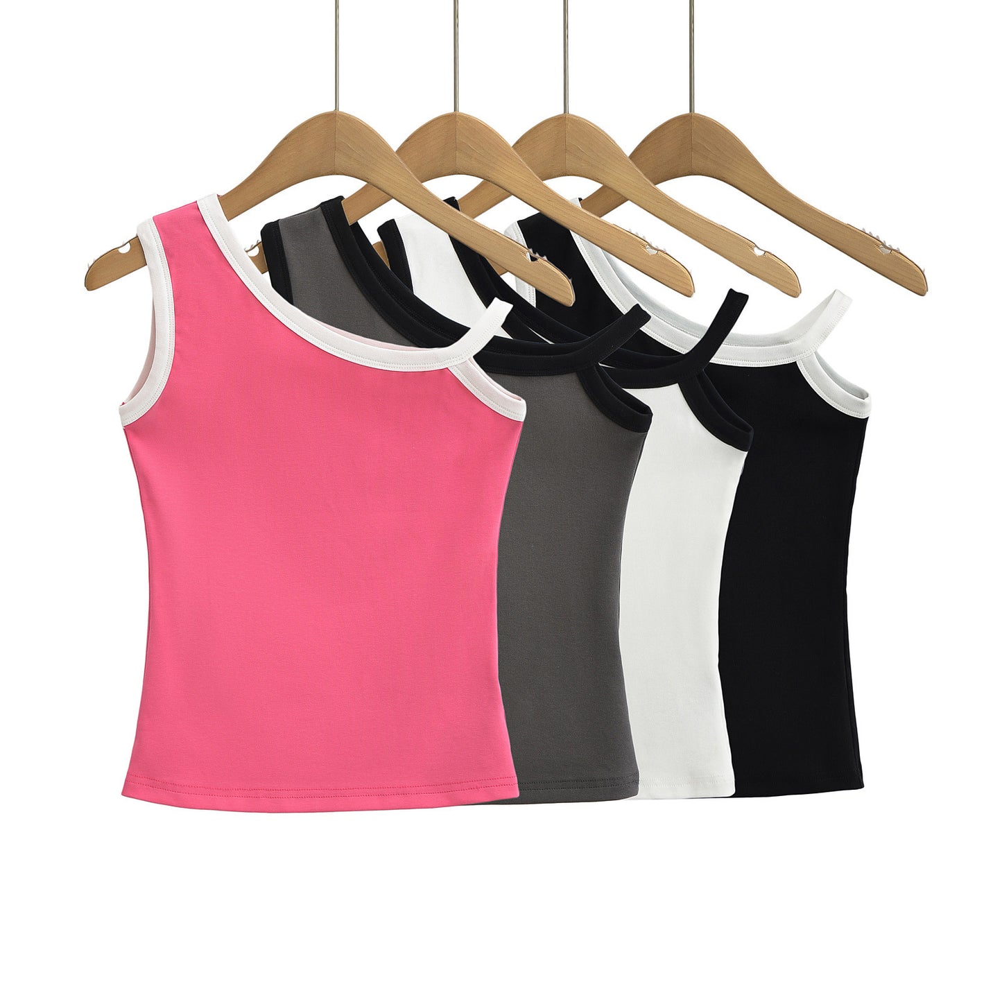 Slanted shoulder strap sleeveless vest