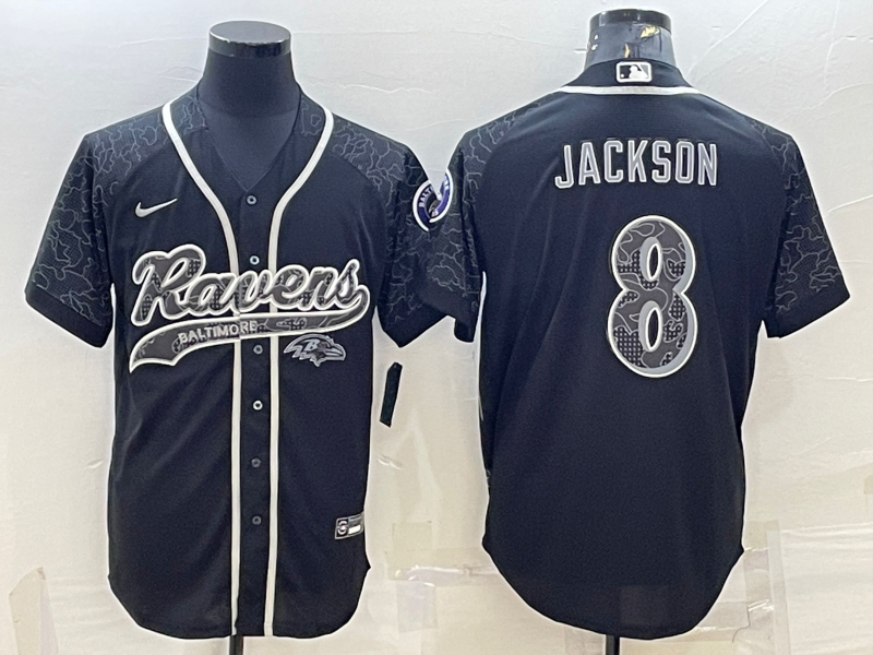 Men's Baltimore Ravens Lamar Jackson #8 Black RFLCTV Limited Jerseys Joint Edition