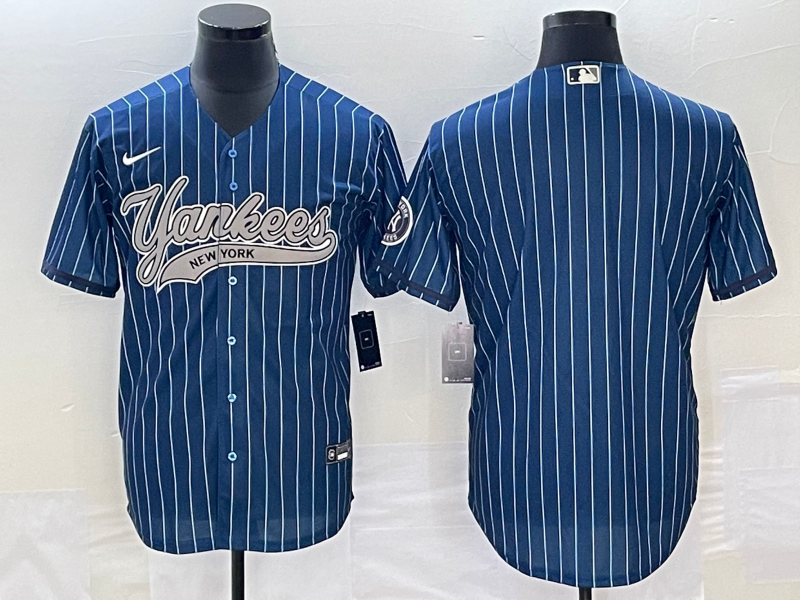 Men's New York Yankees Blue Replica Blank Jerseys Joint Edition
