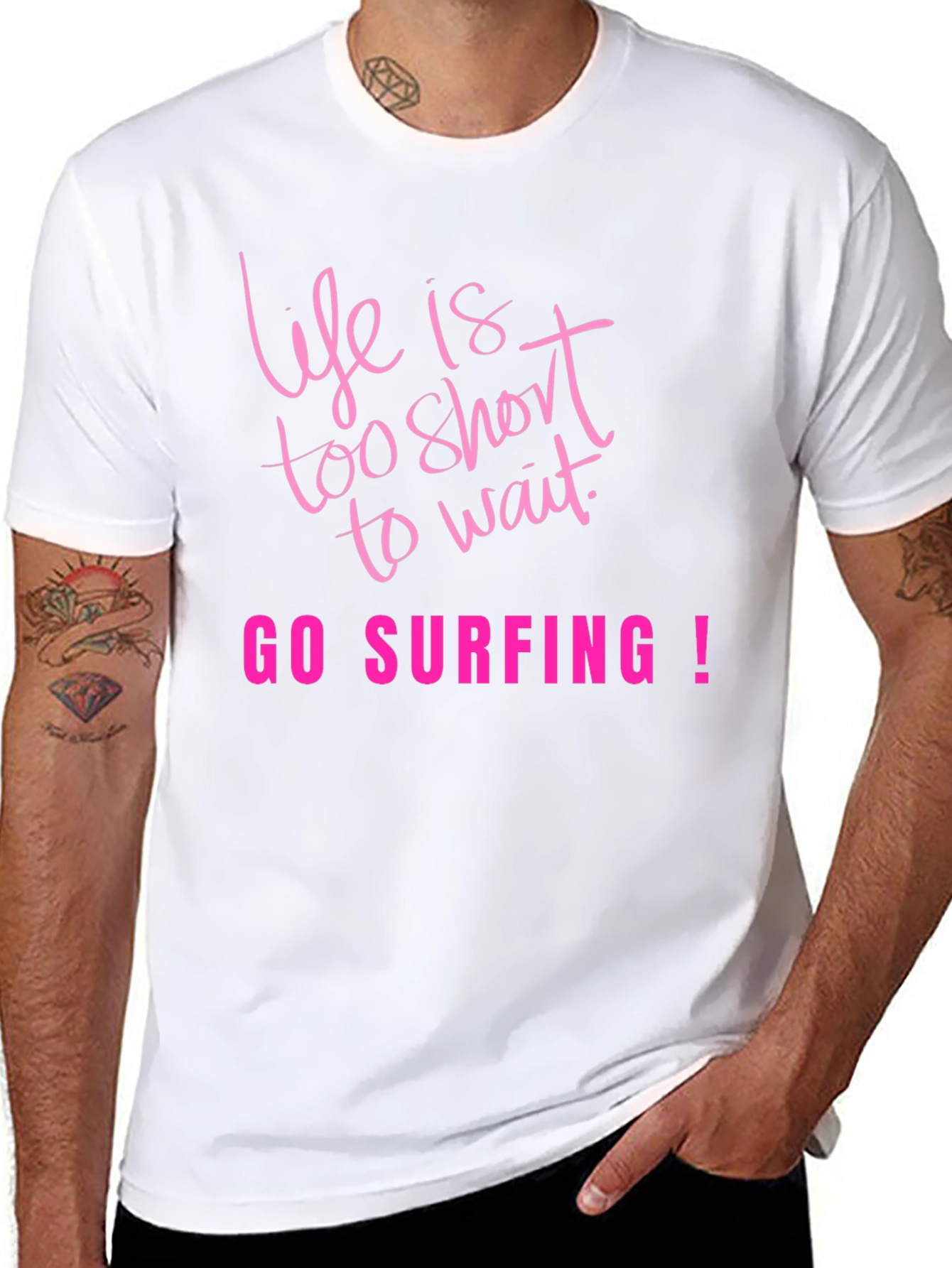 Life Is Too Short Go Surfing Black T-Shirt