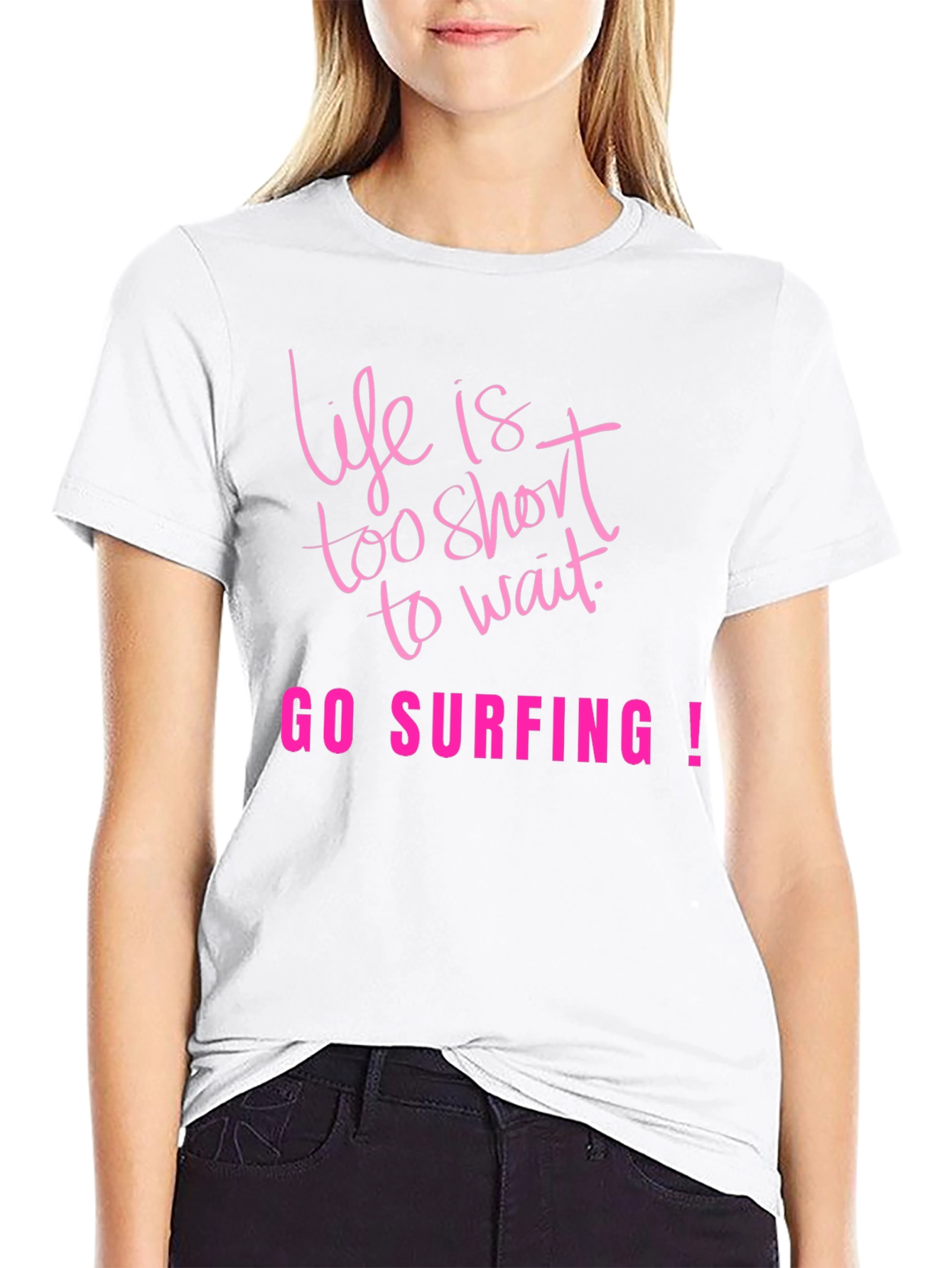 Life Is Too Short Go Surfing Black T-Shirt