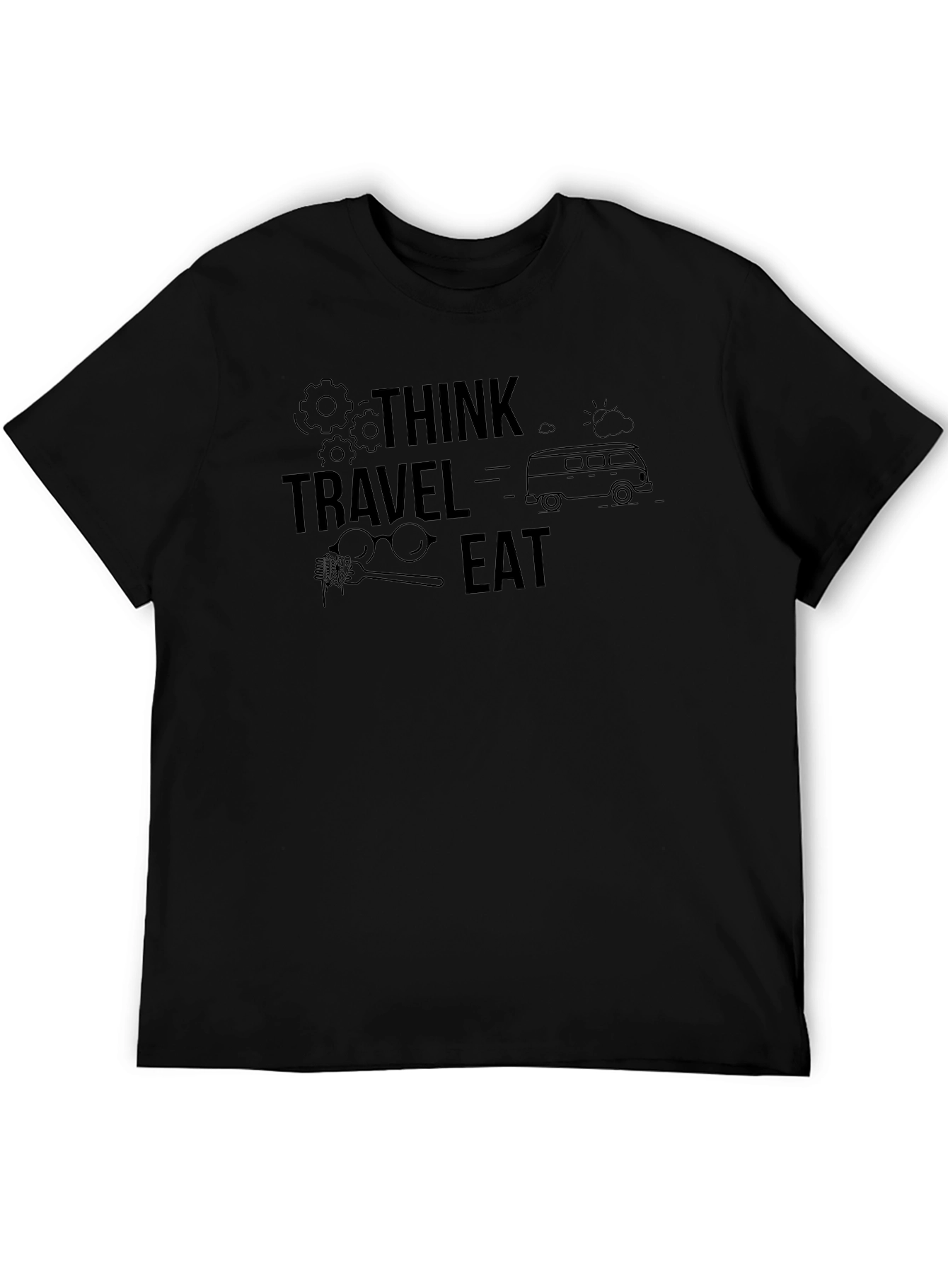 Think Travel Eat Black Graphic Tee