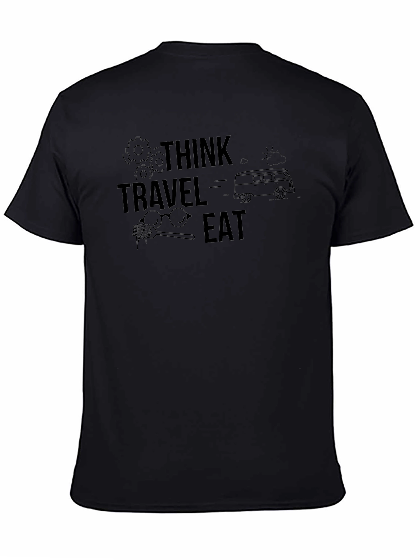 Think Travel Eat Black Graphic Tee
