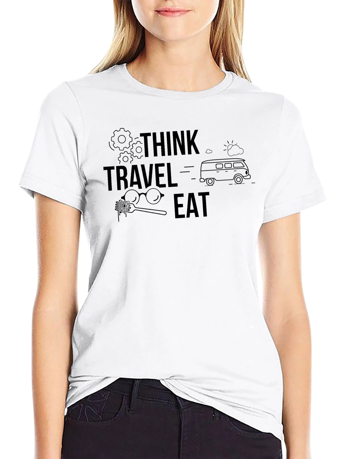 Think Travel Eat Black Graphic Tee