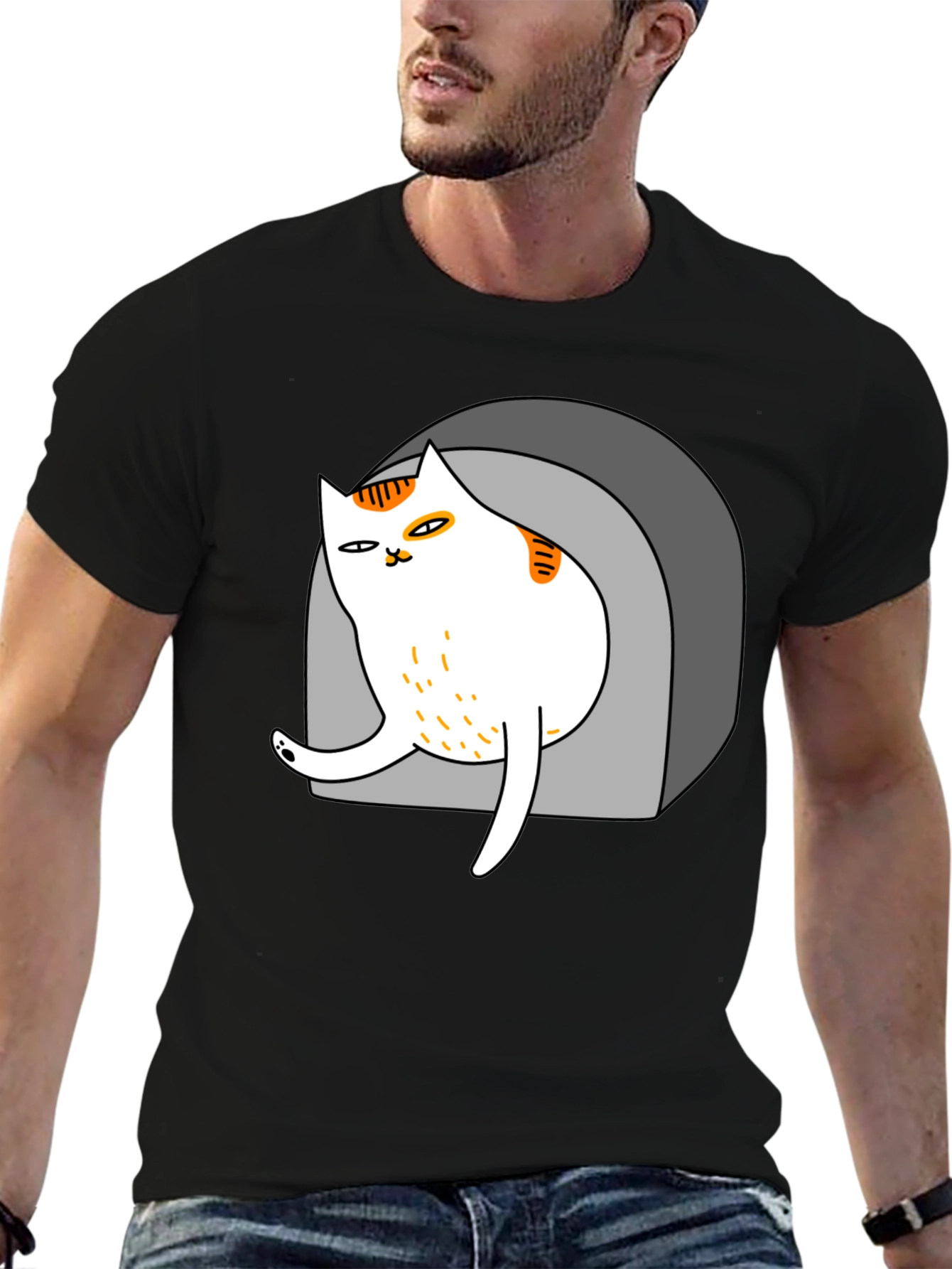 Cool Cat in Cave Graphic Tee - Black