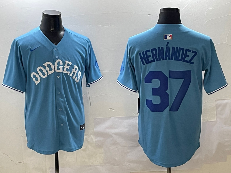 Men's Los Angeles Dodgers Teoscar Hernandez #37 Light Blue Replica Player Jerseys
