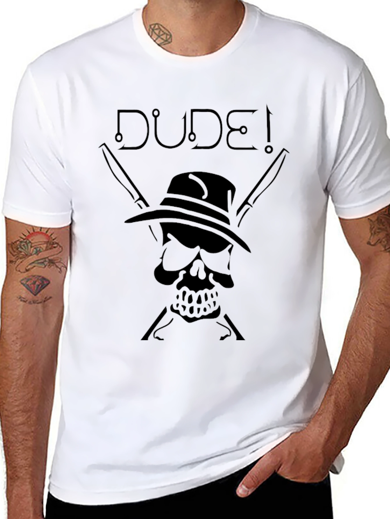 Dude! Skull & Knives Graphic T-Shirt - Black