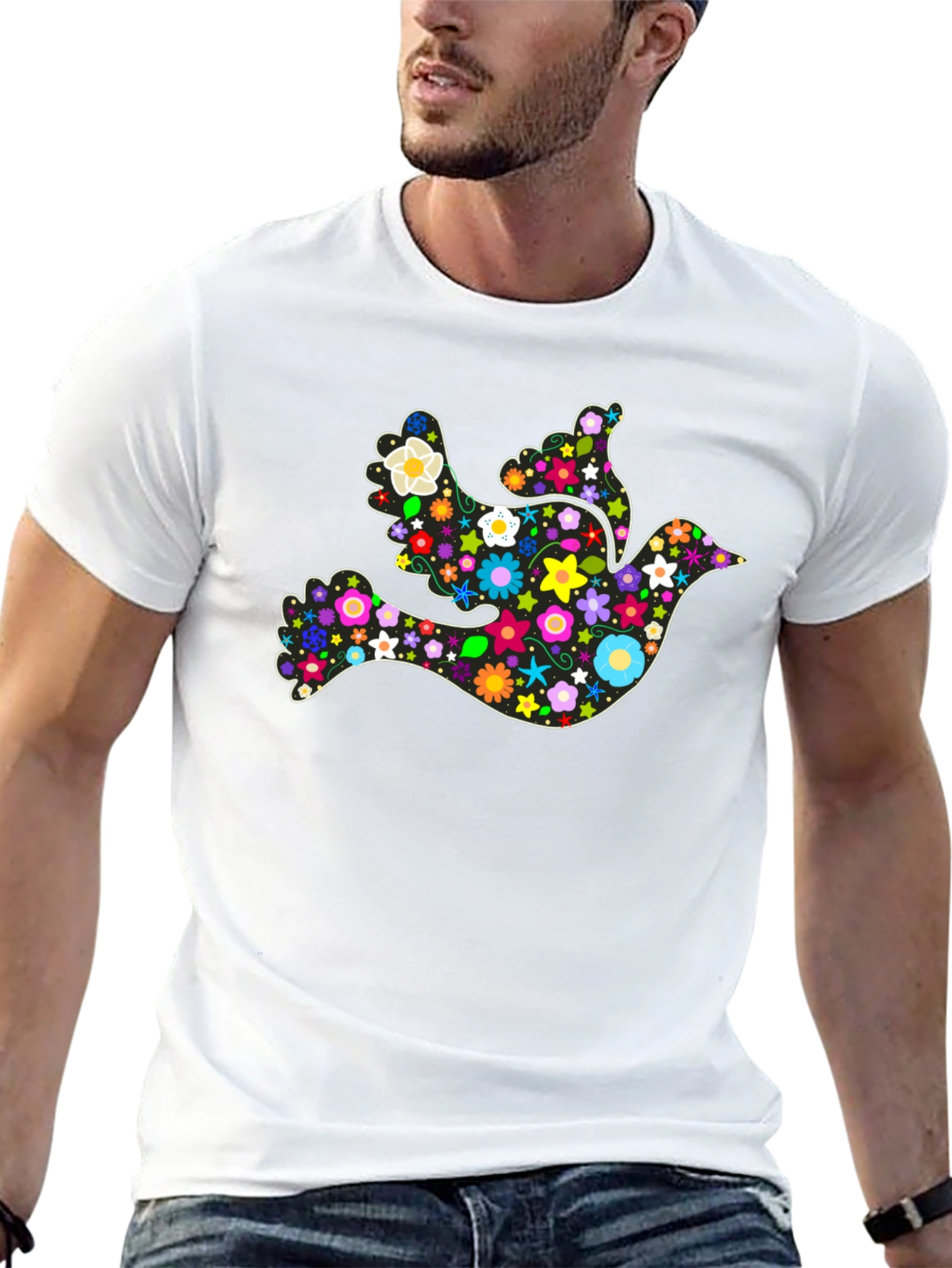 Floral Dove Peace Symbol Graphic T-Shirt