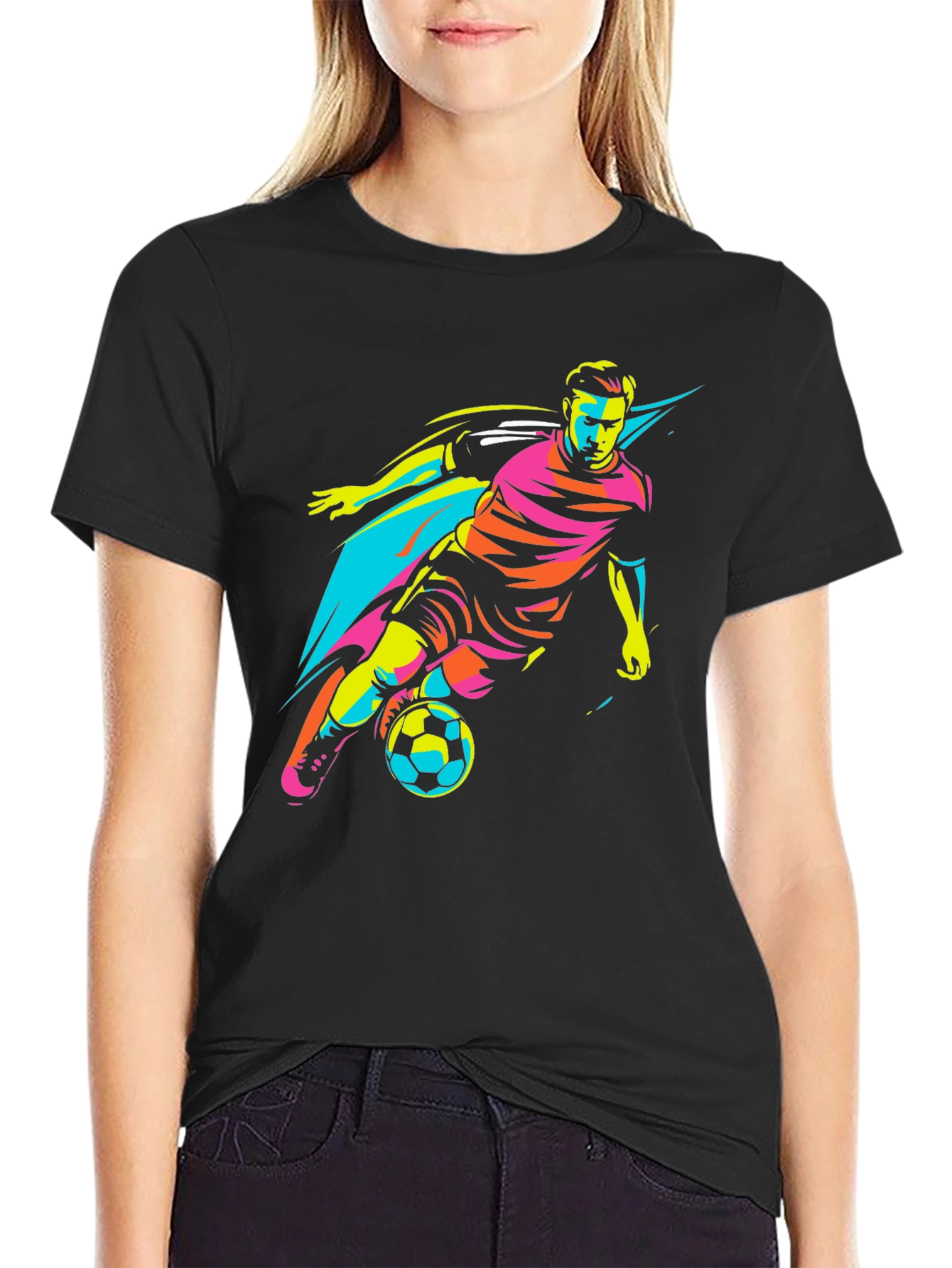 Cool Soccer Player Graphic Tee - Black T-Shirt
