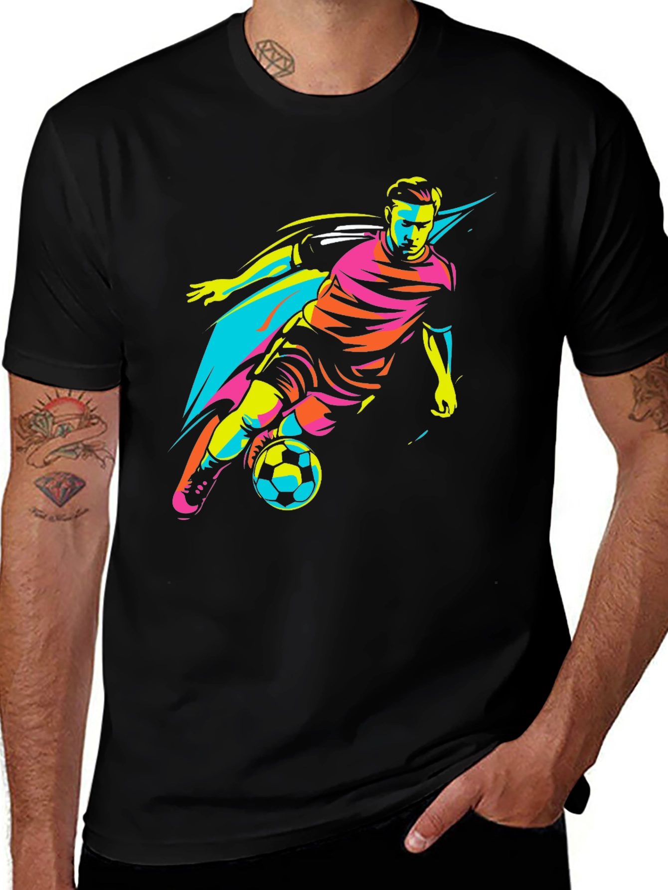 Cool Soccer Player Graphic Tee - Black T-Shirt