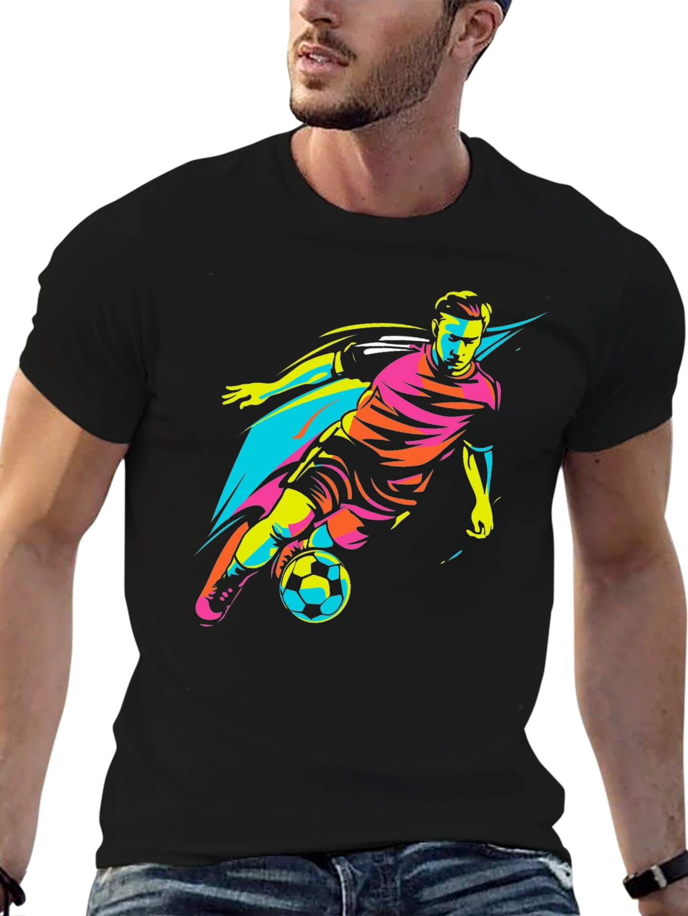 Cool Soccer Player Graphic Tee - Black T-Shirt