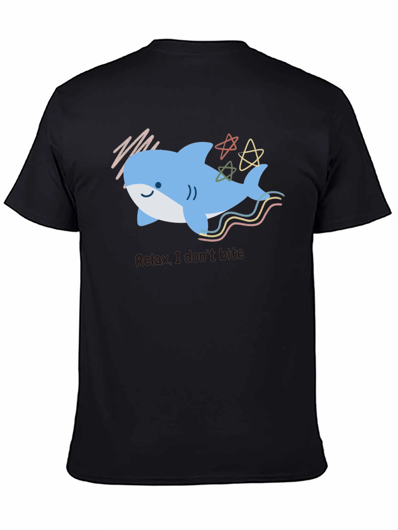 Relax Cute Shark Graphic Black T-Shirt