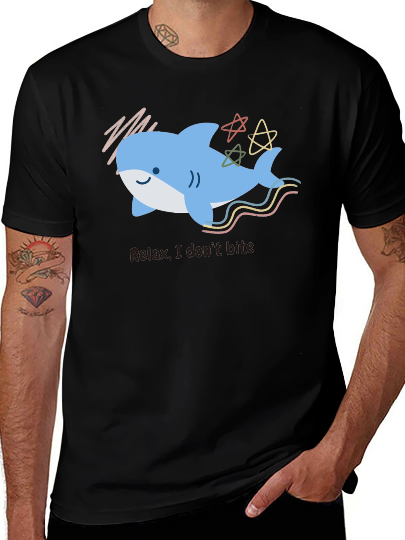 Relax Cute Shark Graphic Black T-Shirt